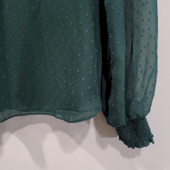 Universal Standard Womens Swiss Dot Blouse Size 6/8 Green Balloon Sleeve Chiffon - Picture 5 of 13